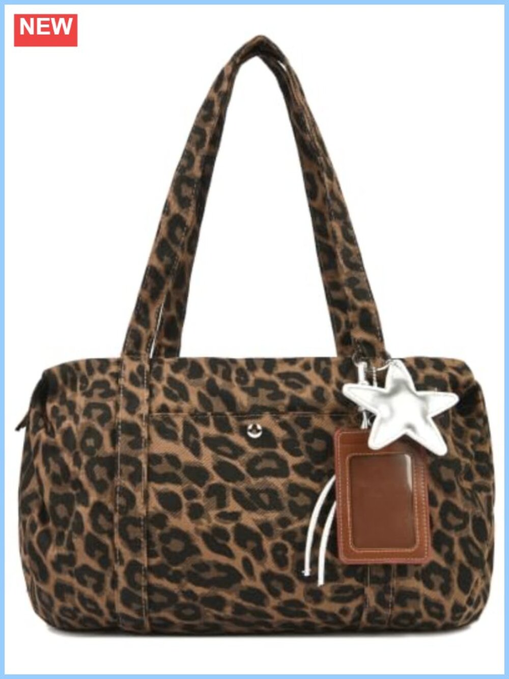Leopard Print Canvas Shoulder Bag, Y2K Aesthetic Boston Purse with Kpop